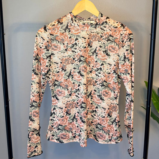 Floral Print Mesh Top