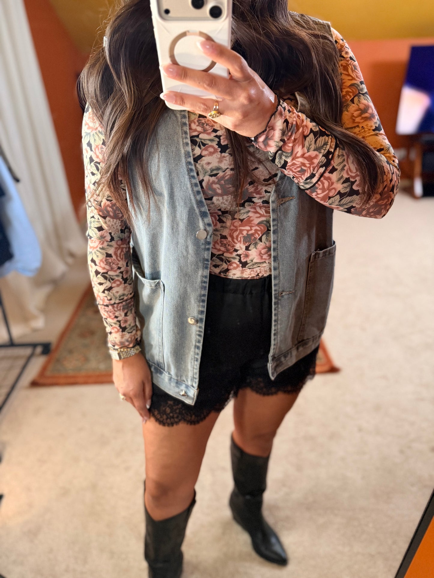 Floral Print Mesh Top