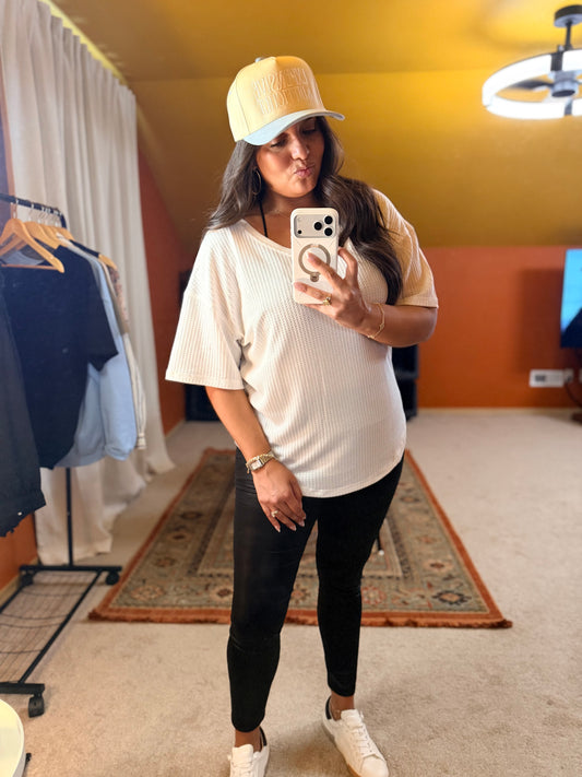 Waffle Ribbed Tee | White