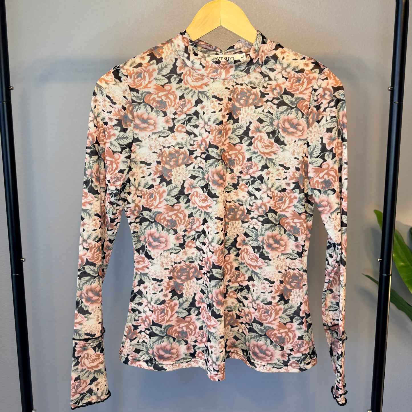 Floral Print Mesh Top